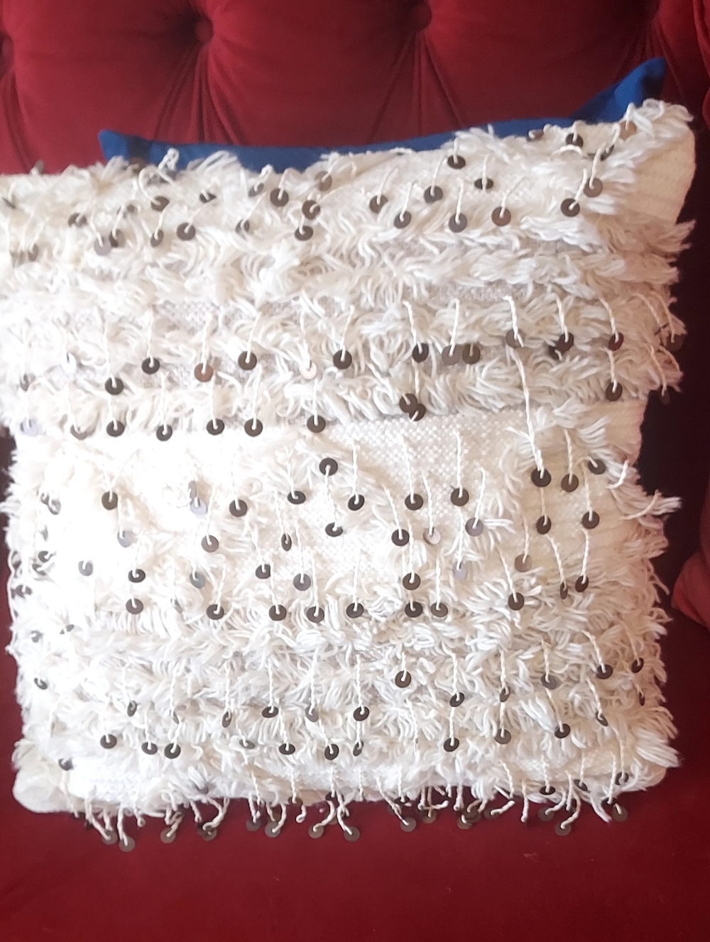 Pottery Barn Moroccan Wedding Pillow Cream Fringe Sequin Throw - 12x12 Like New